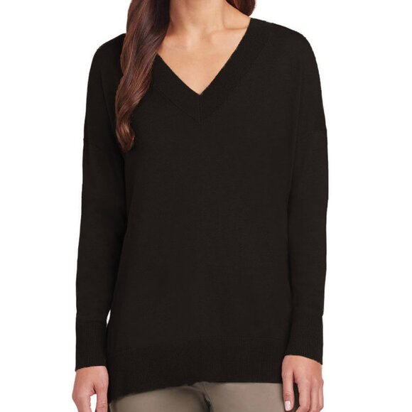 Matty M Women's V Neck Pullover Sweater with Side Slits-Black-NWOT - Picture 1 of 1